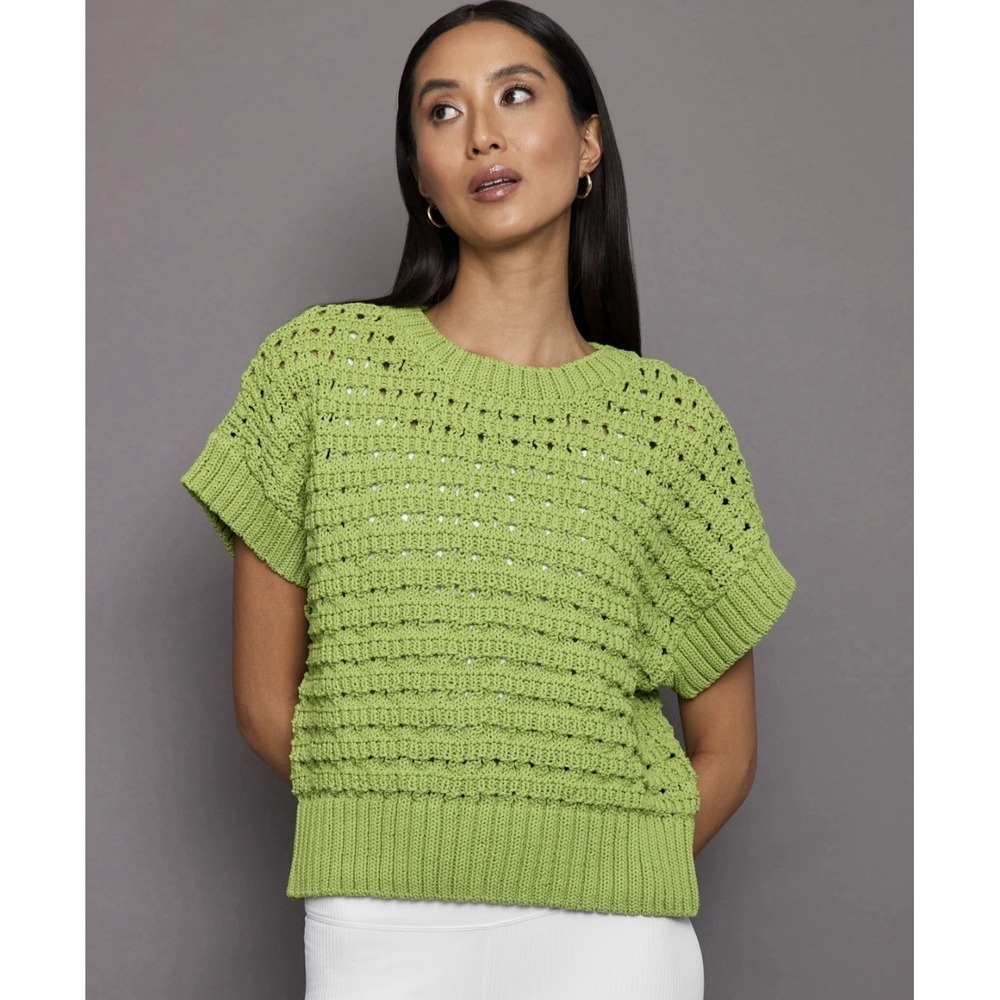 Varley Sweater Womens M Green Open Knit Sleeveless Cotton Fillmore Quiet Luxury